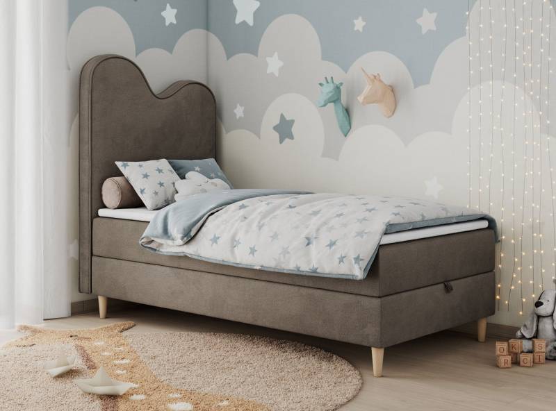 MKS MÖBEL Kinderbett FLOW (Set, Packung, H3-Matratze, Topper, Bettkasten, Jugendbett), Boxspringbett für Kinder, mit hohem Kopfteil, Einzelbett mit Matratze von MKS MÖBEL