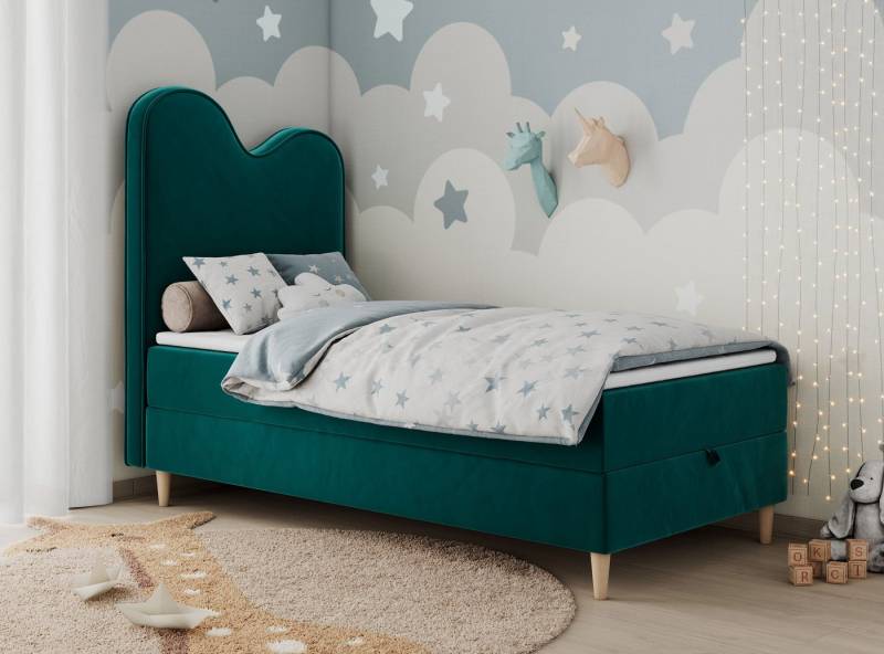 MKS MÖBEL Kinderbett FLOW (Set, Packung, H3-Matratze, Topper, Bettkasten, Jugendbett), Boxspringbett für Kinder, mit hohem Kopfteil, Einzelbett mit Matratze von MKS MÖBEL