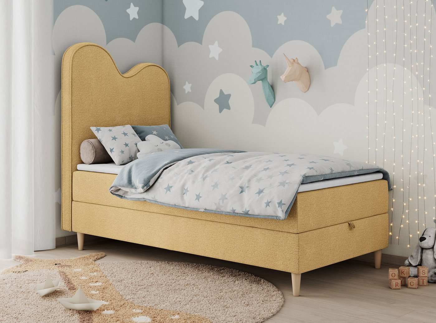 MKS MÖBEL Kinderbett FLOW, Boxspringbett für Kinder, mit hohem Kopfteil, Einzelbett mit Matratze von MKS MÖBEL