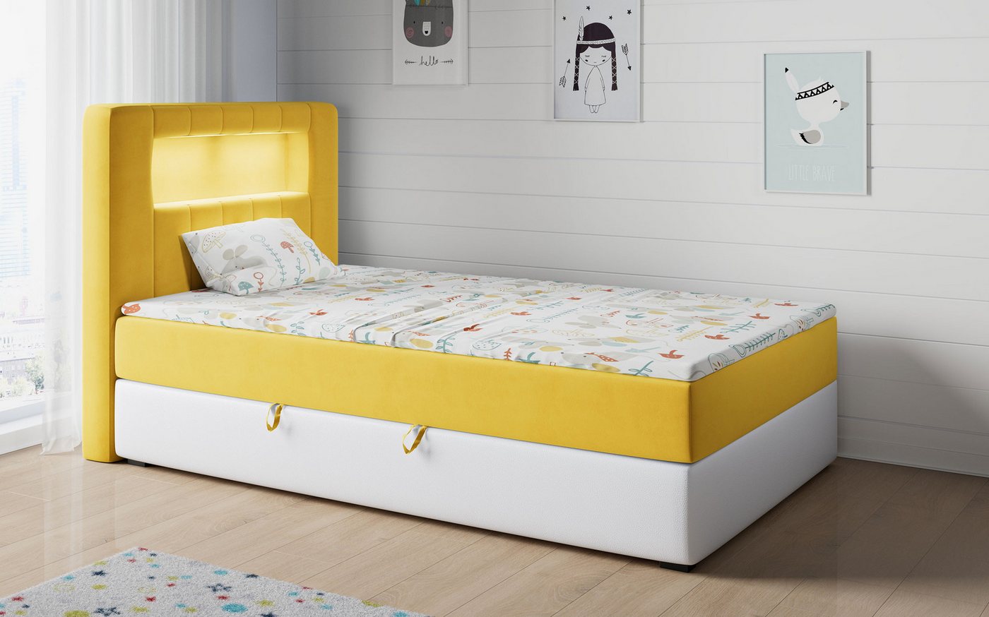 MKS MÖBEL Kinderbett GOLD 1 JUNIOR, Funktionsbett Bett Boxspringbetten für Kinderzimmer, Einzelbetten von MKS MÖBEL