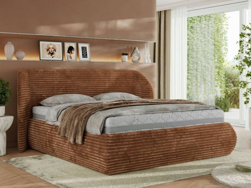 MKS MÖBEL Polsterbett CAELA Classic (Bett, Doppelbett mit Bettkasten & Lattenrost, ohne/mit Matratze), Gasdruck-Mechanismus, gepolstertes Kopfteil 110 cm, Größen 140–200 cm von MKS MÖBEL