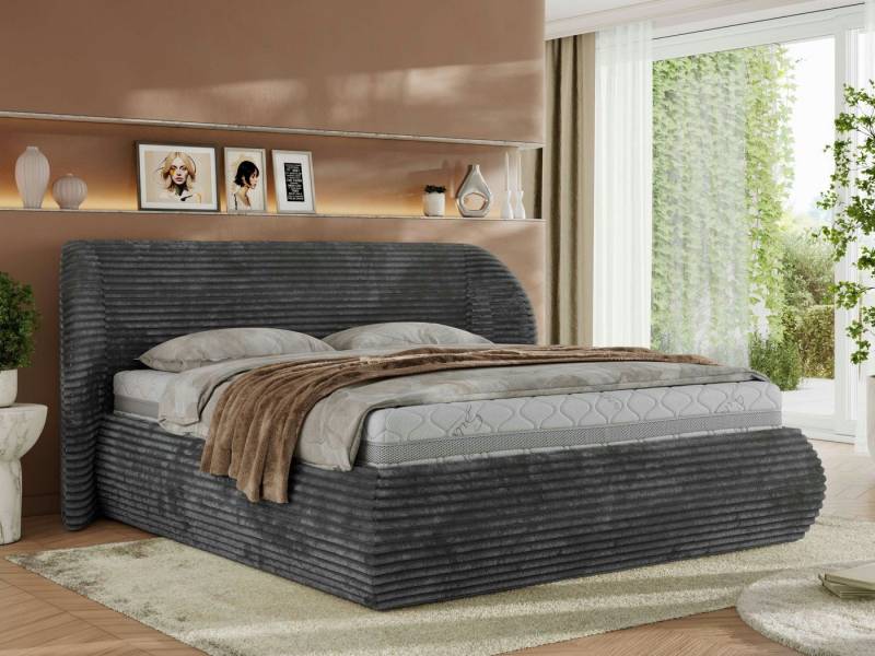 MKS MÖBEL Polsterbett CAELA Classic (Bett, Doppelbett mit Bettkasten & Lattenrost, ohne/mit Matratze), Gasdruck-Mechanismus, gepolstertes Kopfteil 110 cm, Größen 140–200 cm von MKS MÖBEL