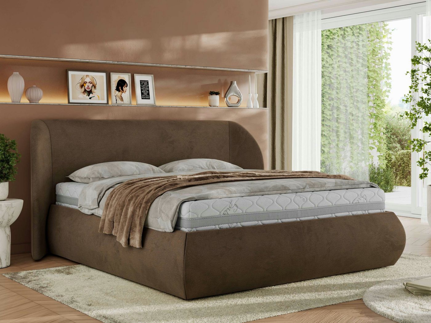 MKS MÖBEL Polsterbett CAELA Classic (Bett, Doppelbett mit Bettkasten & Lattenrost, ohne/mit Matratze), Gasdruck-Mechanismus, gepolstertes Kopfteil 110 cm, Größen 140–200 cm von MKS MÖBEL