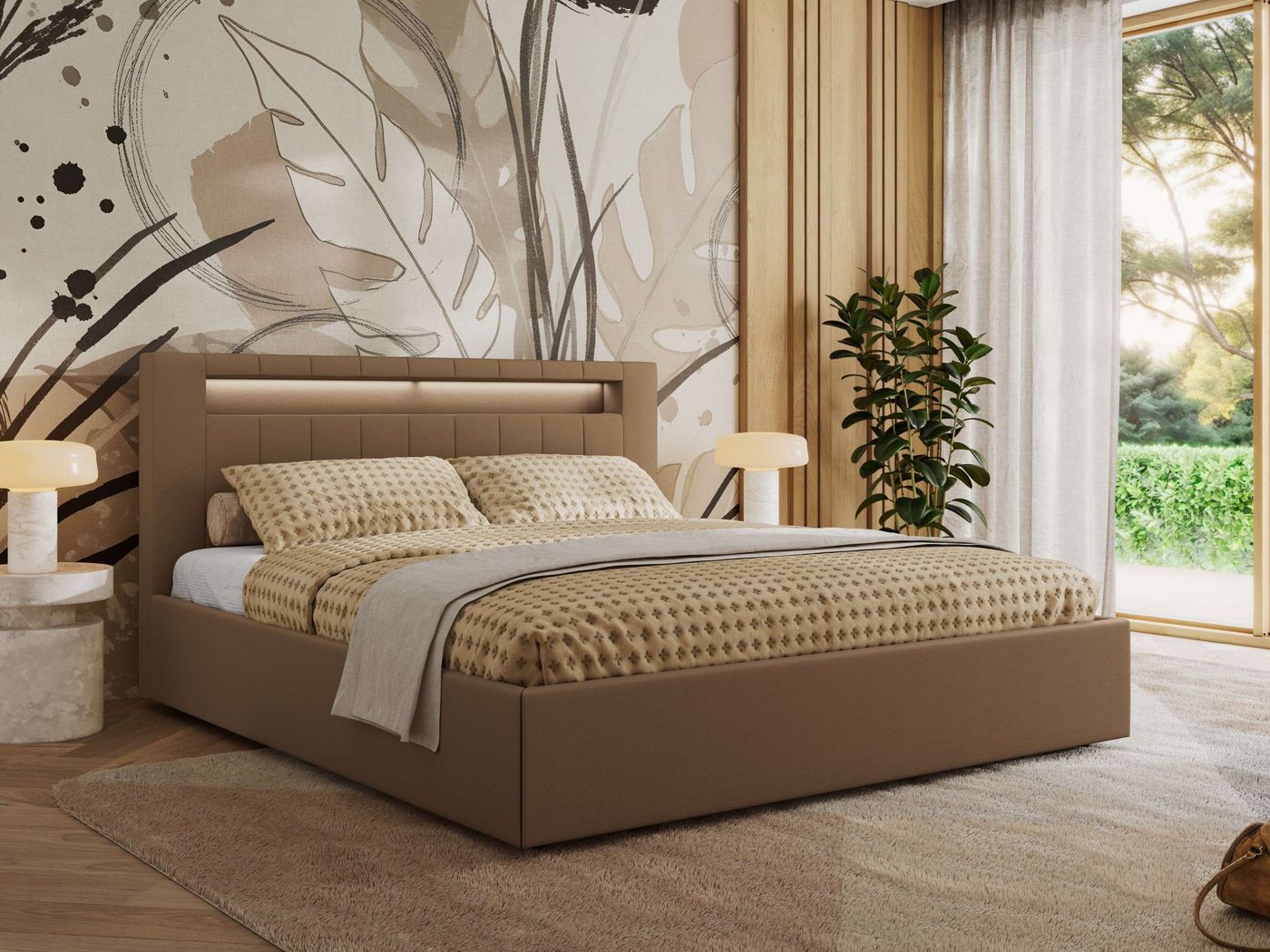 MKS MÖBEL Polsterbett GOLD 5 Classic (Bett, Bett mit Bettkasten & LED-Kopfteil), Lattenrost integriert, 140–200x200 cm von MKS MÖBEL