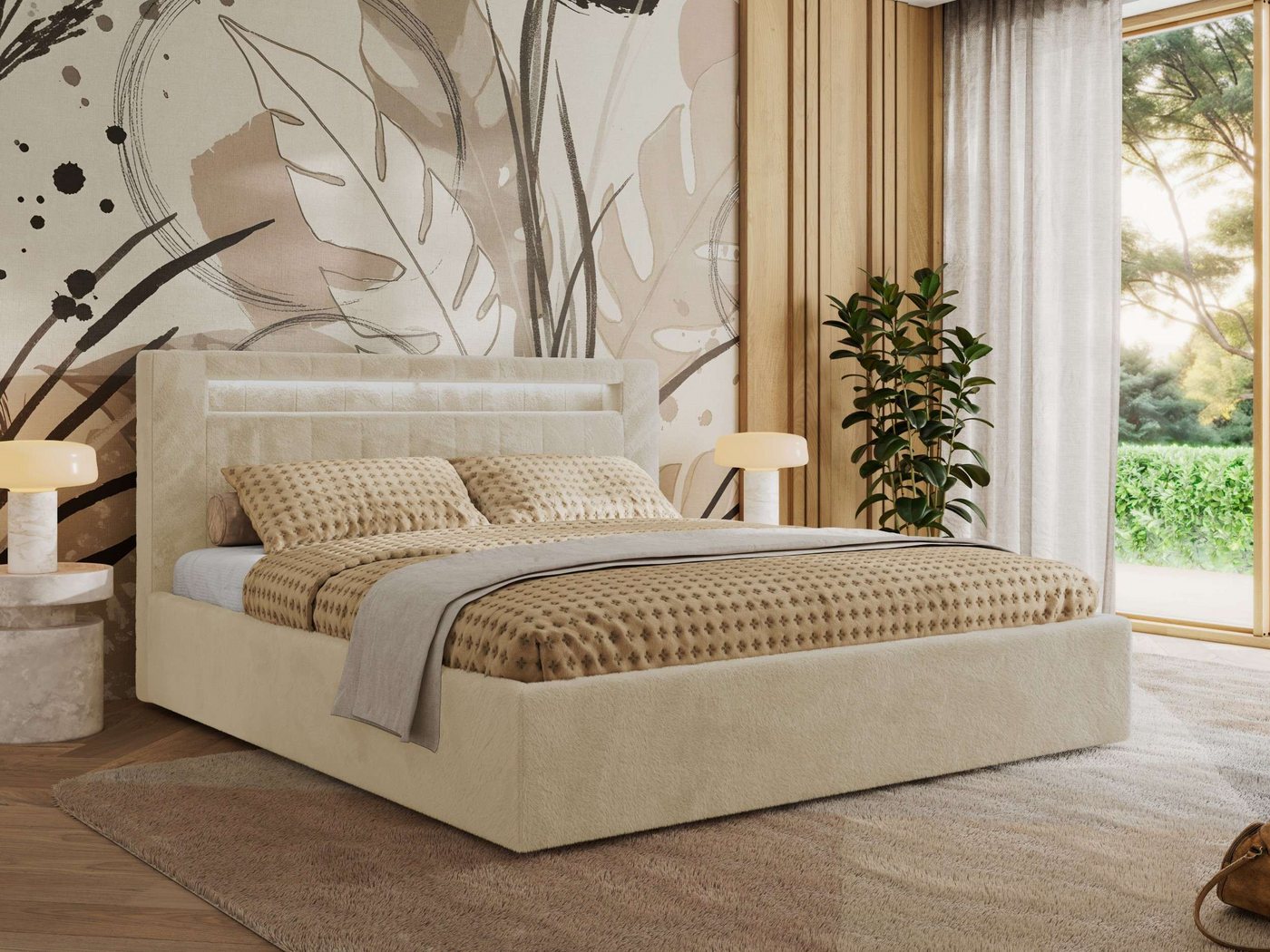 MKS MÖBEL Polsterbett GOLD 5 Classic (Bett, Bett mit Bettkasten & LED-Kopfteil), Lattenrost integriert, 140–200x200 cm von MKS MÖBEL