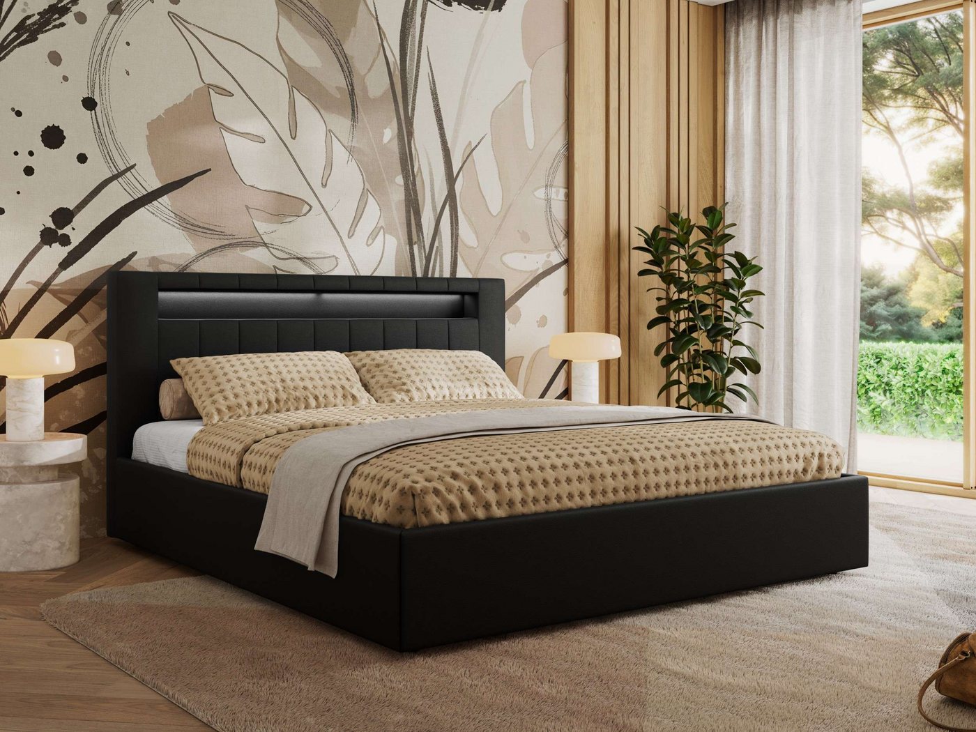 MKS MÖBEL Polsterbett GOLD 5 Classic (Bett, Bett mit Bettkasten & LED-Kopfteil), Lattenrost integriert, 140–200x200 cm von MKS MÖBEL