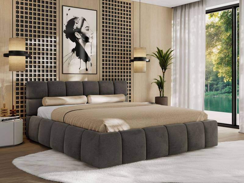 MKS MÖBEL Polsterbett NIRA Classic (Designerbett mit Bettkasten, skulpturale Polster), Lattenrost integriert, 140–200x200 cm von MKS MÖBEL