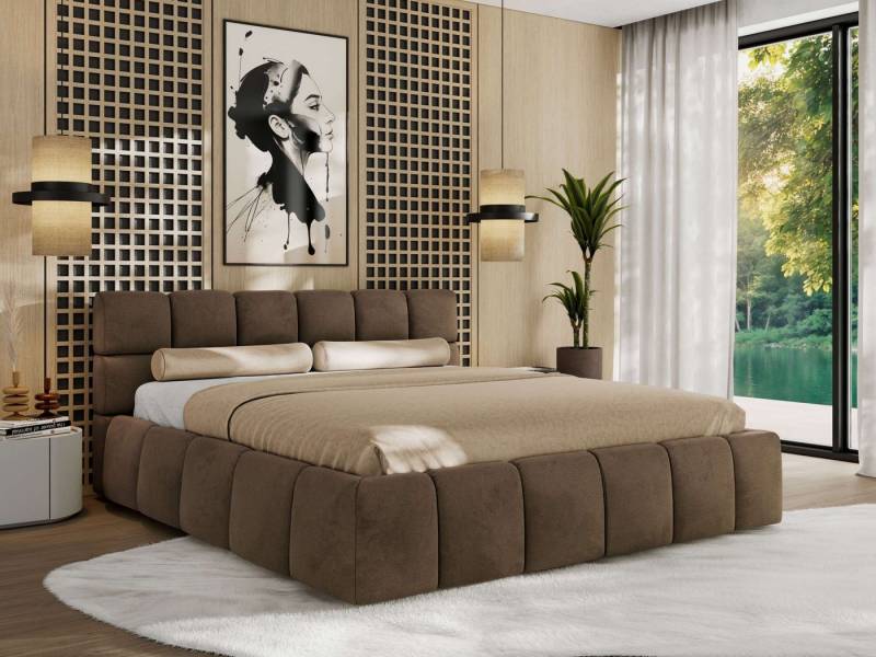 MKS MÖBEL Polsterbett NIRA Classic (Designerbett mit Bettkasten, skulpturale Polster), Lattenrost integriert, 140–200x200 cm von MKS MÖBEL