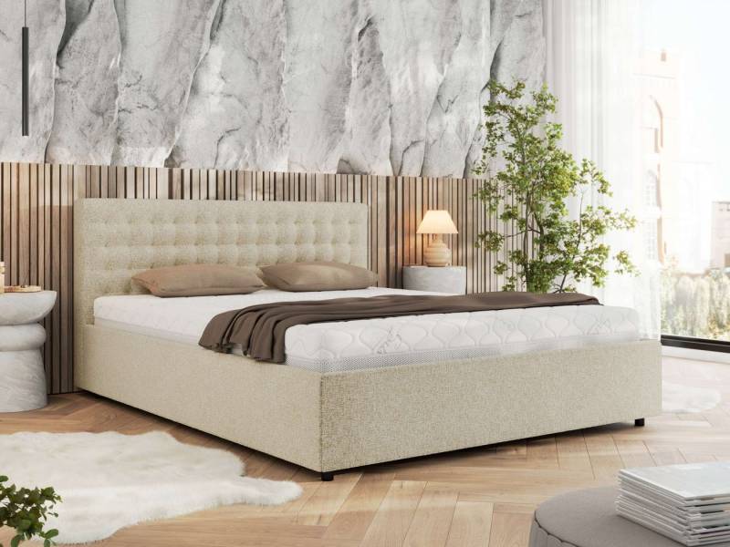 MKS MÖBEL Polsterbett PAVO Classic (Bett, mit Bettkasten – Doppelbett, Lattenrost integriert), gesteppte Kopfteil, 140–200x200 cm von MKS MÖBEL