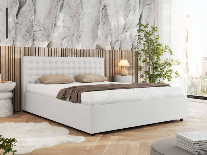 MKS MÖBEL Polsterbett PAVO Classic (Bett, mit Bettkasten – Doppelbett, Lattenrost integriert), gesteppte Kopfteil, 140–200x200 cm von MKS MÖBEL