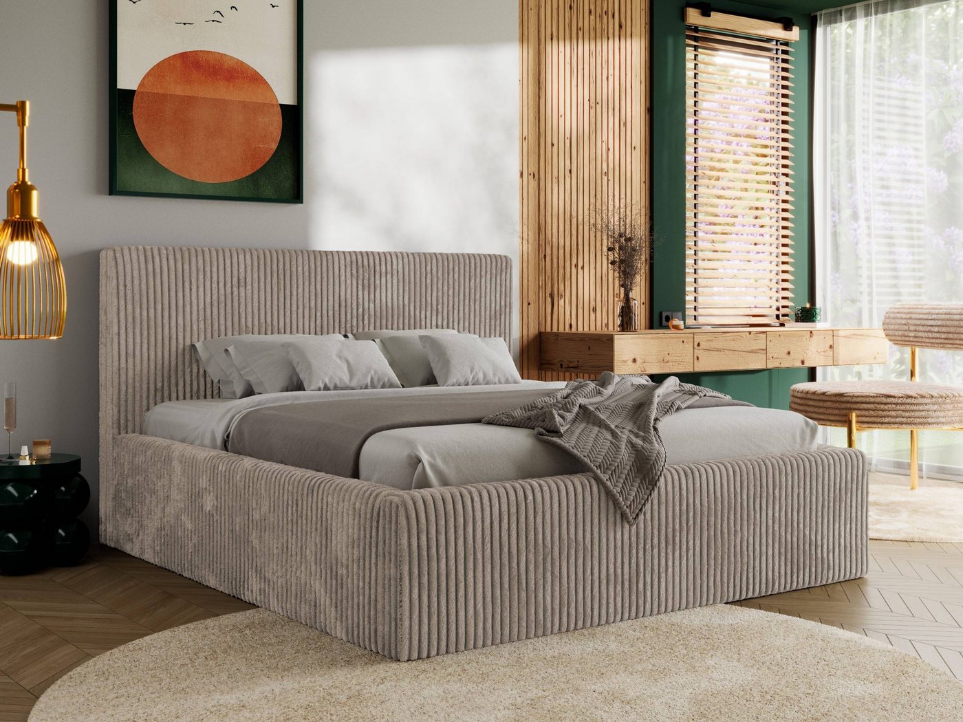 MKS MÖBEL Polsterbett TILIANO CLASSIC (Packung, Set, moderne Bett mit Stauraum, Doppelbett mit Gepolstertes Kopfteil), Cord Bett, mit/ ohne Matratzen, Lattenrost von MKS MÖBEL