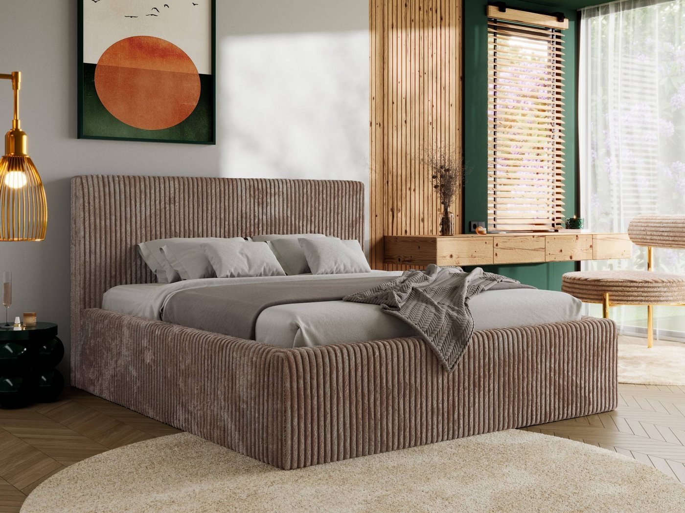 MKS MÖBEL Polsterbett TILIANO CLASSIC (Packung, Set, moderne Bett mit Stauraum, Doppelbett mit Gepolstertes Kopfteil), Cord Bett, mit/ ohne Matratzen, Lattenrost von MKS MÖBEL