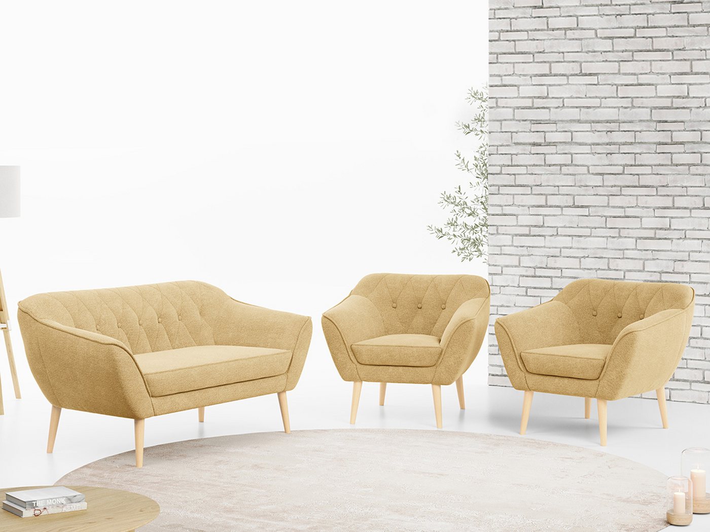 MKS MÖBEL Sofa PIRS 2 1 1, Moderne Sofa Set, Skandinavische Deko, Pirs Loungesofa und Zwei Sessels von MKS MÖBEL