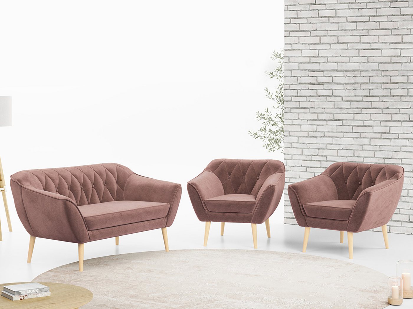 MKS MÖBEL Sofa PIRS 2 1 1, Moderne Sofa Set, Skandinavische Deko, Pirs Loungesofa und Zwei Sessels von MKS MÖBEL