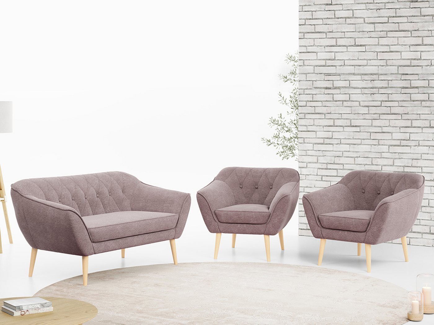 MKS MÖBEL Sofa PIRS 2 1 1, Moderne Sofa Set, Skandinavische Deko, Pirs Loungesofa und Zwei Sessels von MKS MÖBEL