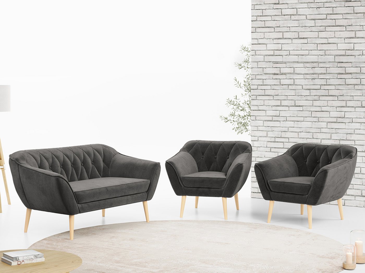 MKS MÖBEL Sofa PIRS 2 1 1, Moderne Sofa Set, Skandinavische Deko, Pirs Loungesofa und Zwei Sessels von MKS MÖBEL