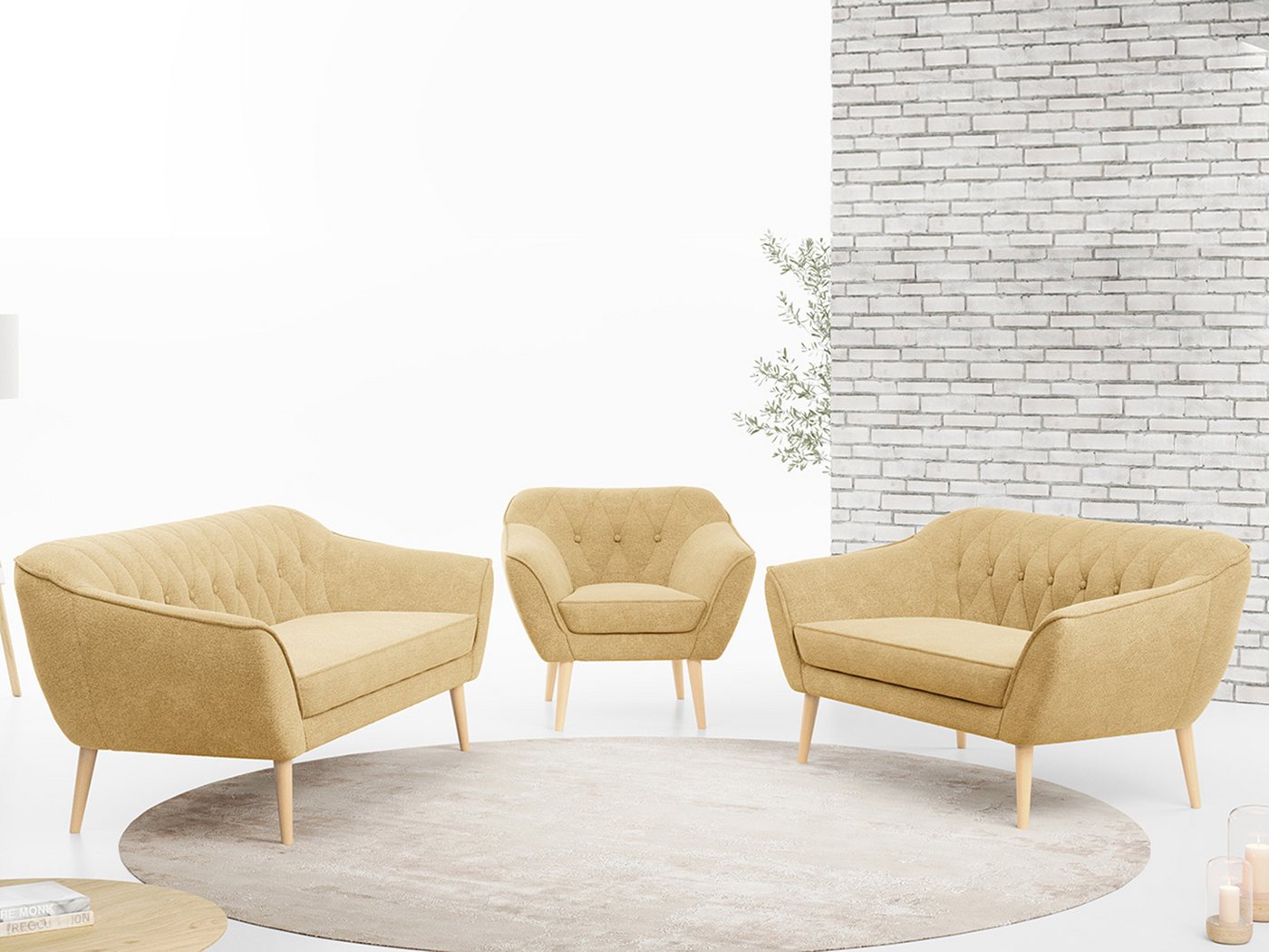 MKS MÖBEL Sofa PIRS 3 2 1, Moderne Sofa Set, Skandinavische Deko von MKS MÖBEL