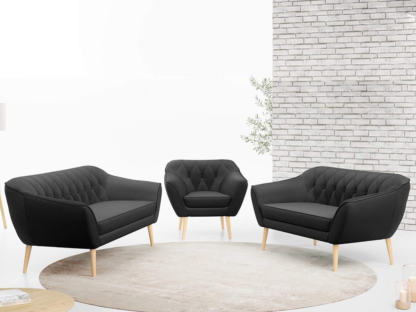 MKS MÖBEL Sofa PIRS 3 2 1, Moderne Sofa Set, Skandinavische Deko von MKS MÖBEL