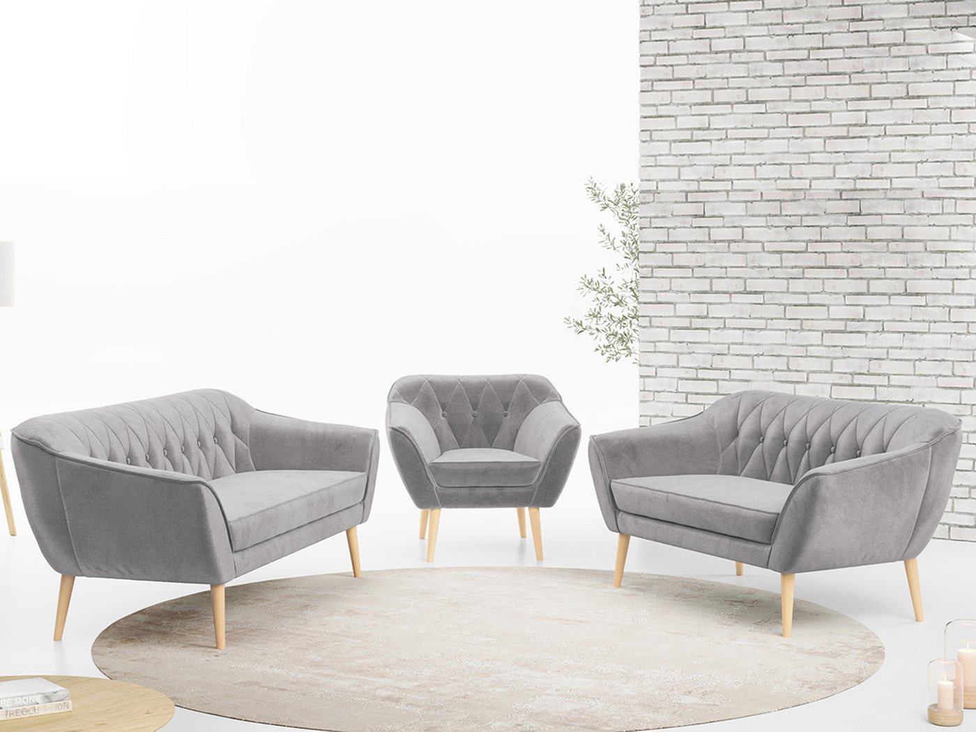 MKS MÖBEL Sofa PIRS 3 2 1, Moderne Sofa Set, Skandinavische Deko von MKS MÖBEL