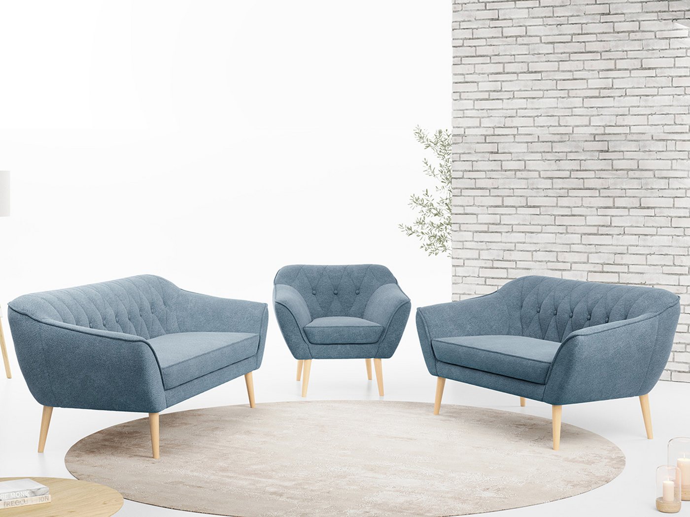 MKS MÖBEL Sofa PIRS 3 2 1, Moderne Sofa Set, Skandinavische Deko von MKS MÖBEL