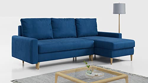 MKS MEBLE Ecksofa - L-Form Sofa Mit Schlaffunktion - Wohnlandschaft - Wohnzimmer L Couch - Polstersofa mit Bettkasten - Marineblau LANG von MKS MEBLE