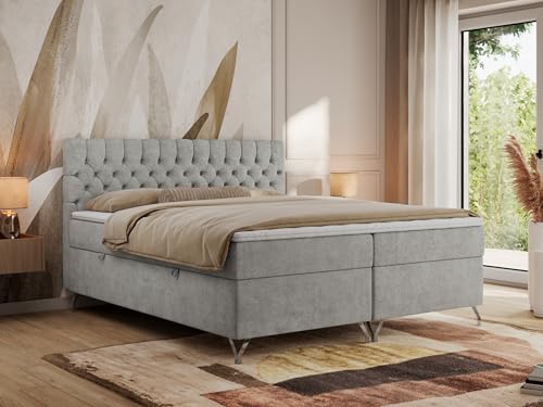 MKS MEBLE Boxspringbett 160x200, Bett 160x200 mit Matratze H3, Boxspringbett 160x200 mit Bettkasten und Topper, Polsterbett 160x200 Füße - GRIMALDI - 160x200 - Hellgrau Struktur - H3 MKS MEBLE Boxspringbett 160x200, Bett 160x200 mit Matratze H3, Boxspringbett 160x200 mit Bettkasten und Topper, Polsterbett 160x200 Füße - GRIMALDI - 160x200 - Hellgrau Struktur - H3 von MKS MEBLE