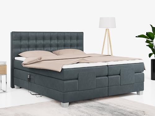 MKS MEBLE Boxspringbett 140x200 elektrisch verstellbar 7-Zonen Taschenfederkern Matratze inkl Visco Topper Bett 140x200 mit Motor Polsterbett Motorbett - Elektro - Dunkelgrau Velvet - H4 von MKS MEBLE