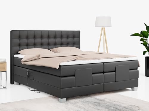 MKS MEBLE Boxspringbett 180x200 elektrisch verstellbar 7-Zonen Taschenfederkern Matratze inkl Visco Topper Bett 180x200 mit Motor Polsterbett Motorbett - Elektro - Dunkelgrau Kunstleder - H3 von MKS MEBLE