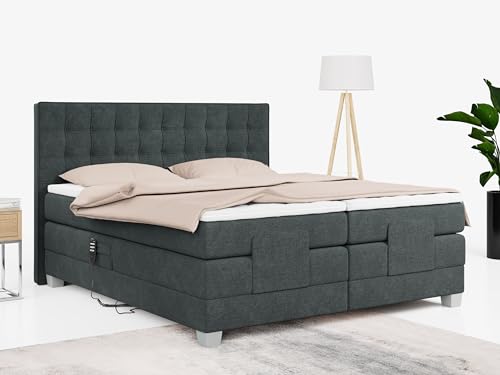 MKS MEBLE Boxspringbett 200x200 elektrisch verstellbar 7-Zonen Taschenfederkern Matratze inkl Visco Topper Bett 200x200 mit Motor Polsterbett Motorbett - Elektro - Dunkelgrau Struktur - H3 von MKS MEBLE