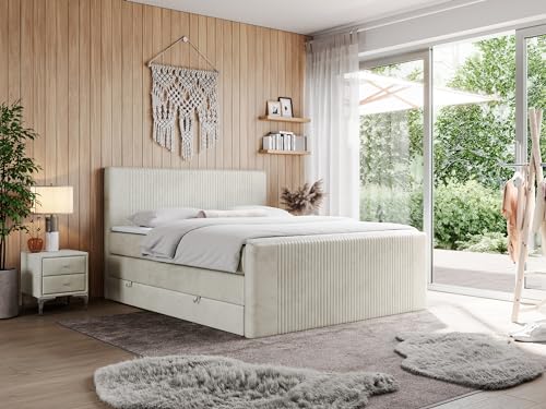 MKS MEBLE King Boxspringbett 160x200, Polsterbett 160x200 mit Bettkasten, Bett 160x200 mit Multipocket-Matratze H3, Boxspringbett 160x200 mit Kopfteil und Topper - H3 Beige Velvet - Doren MKS MEBLE King Boxspringbett 160x200, Polsterbett 160x200 mit Bettkasten, Bett 160x200 mit Multipocket-Matratze H3, Boxspringbett 160x200 mit Kopfteil und Topper - H3 Beige Velvet - Doren von MKS MEBLE
