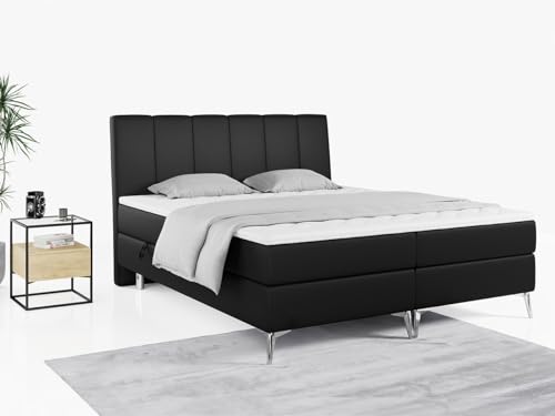 MKS MEBLE Boxspringbett 160x200cm mit bettkasten, matratze und Topper - ADELANO - Schwarz Kunstleder - H3 von MKS MEBLE