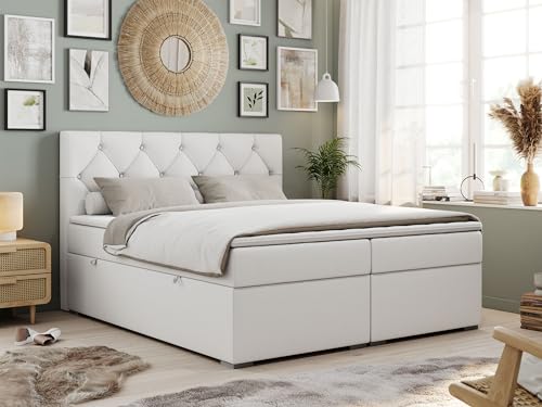 MKS MEBLE Boxspringbett 180x200 mit Matratze und Topper, Boxspringbett mit Bettkasten und Kopfteil- Alda - H3 Weiß Kunstleder MKS MEBLE Boxspringbett 180x200 mit Matratze und Topper, Boxspringbett mit Bettkasten und Kopfteil- Alda - H3 Weiß Kunstleder von MKS MEBLE
