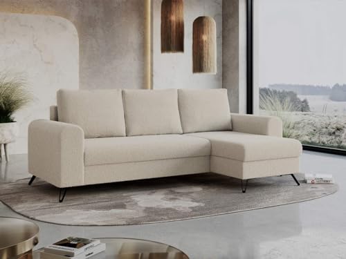 MKS MEBLE Ecksofa, Wohnzimmersofa mit Schlaffunktion und Bettkasten - Hugo - Beige Boucle von MKS MEBLE