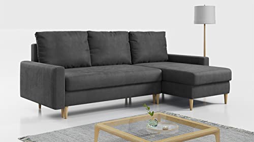 MKS MEBLE Ecksofa - L-Form Sofa Mit Schlaffunktion - Wohnlandschaft - Wohnzimmer L Couch - Polstersofa mit Bettkasten - Dunkelgrau LANG von MKS MEBLE