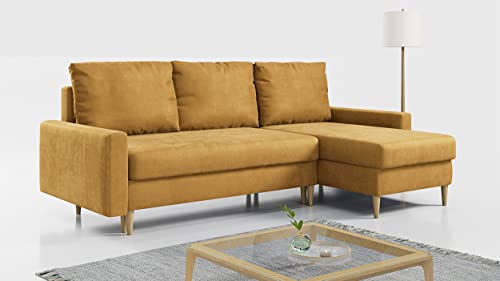 MKS MEBLE Ecksofa - L-Form Sofa Mit Schlaffunktion - Wohnlandschaft - Wohnzimmer L Couch - Polstersofa mit Bettkasten - Gelb LANG von MKS MEBLE