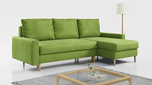 MKS MEBLE Ecksofa - L-Form Sofa Mit Schlaffunktion - Wohnlandschaft - Wohnzimmer L Couch - Polstersofa mit Bettkasten - Hellgrün LANG von MKS MEBLE