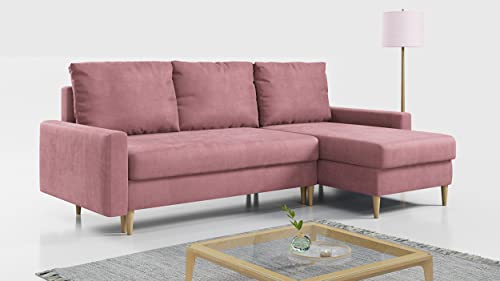 MKS MEBLE Ecksofa - L-Form Sofa Mit Schlaffunktion - Wohnlandschaft - Wohnzimmer L Couch - Polstersofa mit Bettkasten - Rosa LANG von MKS MEBLE