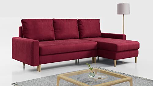 MKS MEBLE Ecksofa - L-Form Sofa Mit Schlaffunktion - Wohnlandschaft - Wohnzimmer L Couch - Polstersofa mit Bettkasten - Rot LANG von MKS MEBLE