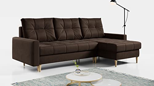 MKS MEBLE Ecksofa Wohnzimmer - Wohnlandschaft - L-Form Couch mit Schlaffunktion - Bettsofa - Wohnzimmer L Couch - Polstersofa mit Bettkasten - Astra Braun von MKS MEBLE