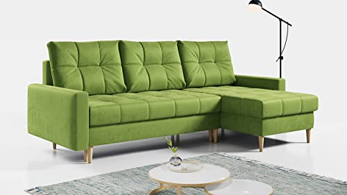 MKS MEBLE Ecksofa - L-Form Sofa mit Schlaffunktion - Wohnlandschaft L Form, Ecksofa mit Schlaffunktion und Bettkasten, Schlafsofa mit Bettkasten, Couch mit Schlaffunktion - Grün Astra von MKS MEBLE