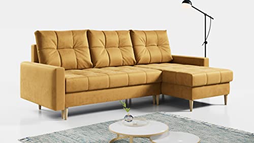 MKS MEBLE Ecksofa Wohnzimmer - Wohnlandschaft - L-Form Couch mit Schlaffunktion - Bettsofa - Wohnzimmer L Couch - Polstersofa mit Bettkasten - Astra Orange von MKS MEBLE