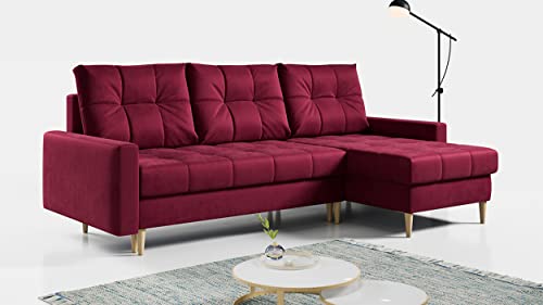 MKS MEBLE Ecksofa Wohnzimmer - Wohnlandschaft - L-Form Couch mit Schlaffunktion - Bettsofa - Wohnzimmer L Couch - Polstersofa mit Bettkasten - Astra Rotwein von MKS MEBLE