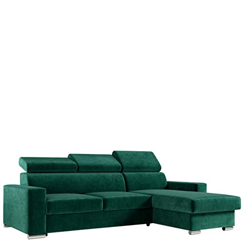 MKS MEBLE Ecksofa Wohnzimmer - Wohnlandschaft - L-Form Couch mit Schlaffunktion - Bettsofa - Wohnzimmer L Couch - Polstersofa mit Bettkasten - Fox Grün von MKS MEBLE