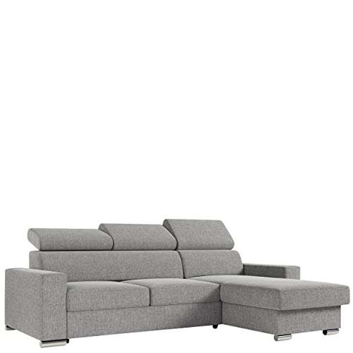 MKS MEBLE Ecksofa Wohnzimmer - Wohnlandschaft - L-Form Couch mit Schlaffunktion - Bettsofa - Wohnzimmer L Couch - Polstersofa mit Bettkasten - Fox Hellgrau von MKS MEBLE