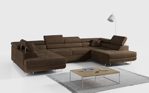 MKS MEBLE Ecksofa Wohnzimmer - Wohnlandschaft - U-Form Couch mit Schlaffunktion - Bettsofa - Wohnzimmer U Couch - Polstersofa mit Bettkasten - Gustaw U Braun Kronos von MKS MEBLE