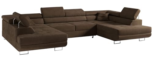 MKS MEBLE Sofa Braun Wohnzimmer - Wohnlandschaft - U-Form Couch mit Schlaffunktion - Schlafsofa mit Bettkasten - Wohnzimmer U Couch - Polstersofa mit Bettkasten - Gustaw U Braun Kronos von MKS MEBLE
