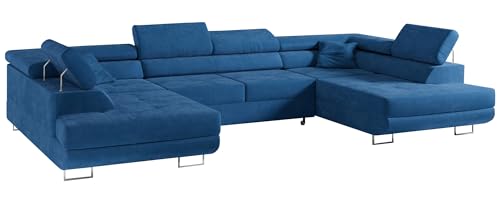 MKS MEBLE Sofa Blau Wohnzimmer - Wohnlandschaft - U-Form Couch mit Schlaffunktion - Schlafsofa mit Bettkasten - Wohnzimmer U Couch - Polstersofa mit Bettkasten - Gustaw U Dunkelblau Kronos von MKS MEBLE