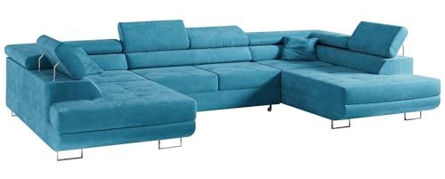MKS MEBLE Sofa Blau Wohnzimmer - Wohnlandschaft - U-Form Couch mit Schlaffunktion - Schlafsofa mit Bettkasten - Wohnzimmer U Couch - Polstersofa mit Bettkasten - Gustaw U Hellblau Kronos von MKS MEBLE