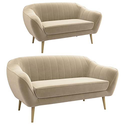 MKS MEBLE Moderne Sofa - Sofa Set 3+2 - Skandinavische Deko Polstersofa - Gaja Zwei Loungesofas - Fünf Personen Beige von MKS MEBLE