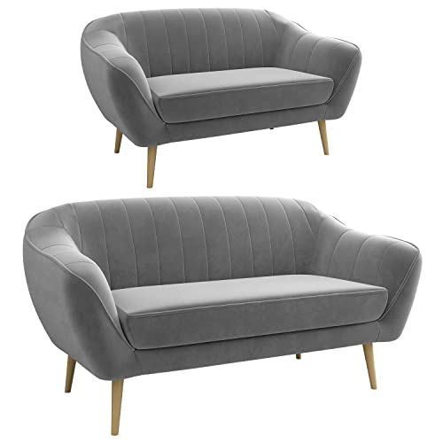 MKS MEBLE Moderne Sofa - Sofa Set 3+2 - Skandinavische Deko Polstersofa - Gaja Zwei Loungesofas - Fünf Personen Grau von MKS MEBLE